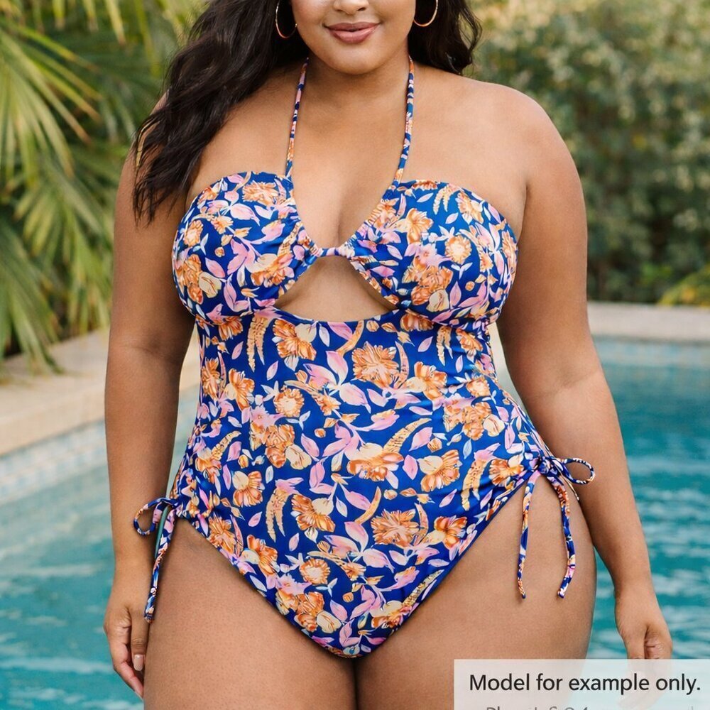 J Crew Plus Size 24 Floral One Piece Swimsuit Halter Cutout Tropical Print NWT